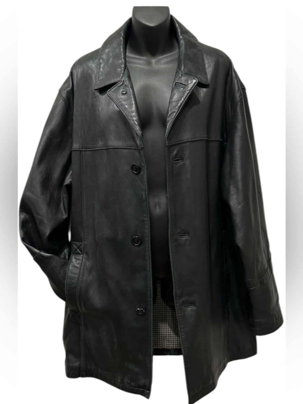 Guy Laroche Black Leather Button front Coat 40 minimalist classic tailored